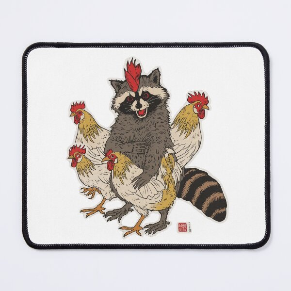 Item preview, Funny vintage raccoon rooster chicken japanese ukio-e art designed and sold by Bada-stickers.