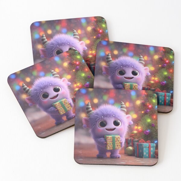 Item preview, Cute Purple Christmas Monster with Gift – Adorable Holiday Character Art designed and sold by Hakubiya.