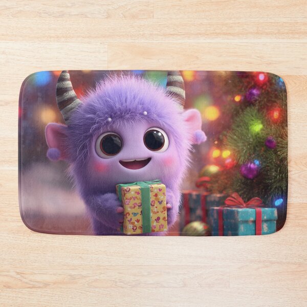 Item preview, Cute Purple Christmas Monster with Gift – Adorable Holiday Character Art designed and sold by Hakubiya.