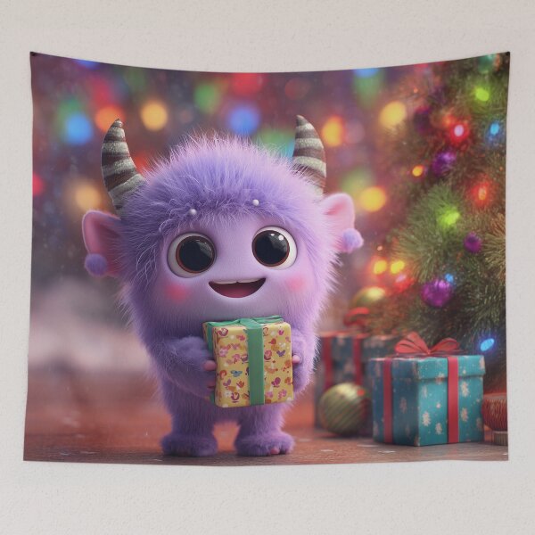 Item preview, Cute Purple Christmas Monster with Gift – Adorable Holiday Character Art designed and sold by Hakubiya.
