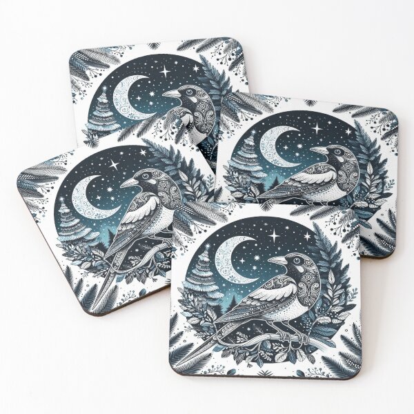 Item preview, Boho Woodland Magpie Under Crescent Moon designed and sold by BigBlueArt.