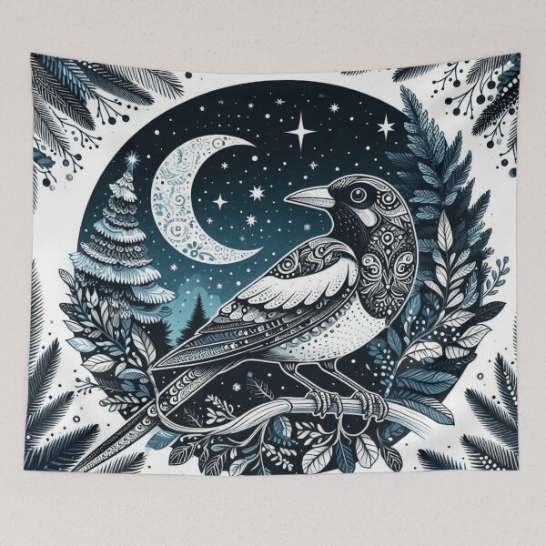 Item preview, Boho Woodland Magpie Under Crescent Moon designed and sold by BigBlueArt.