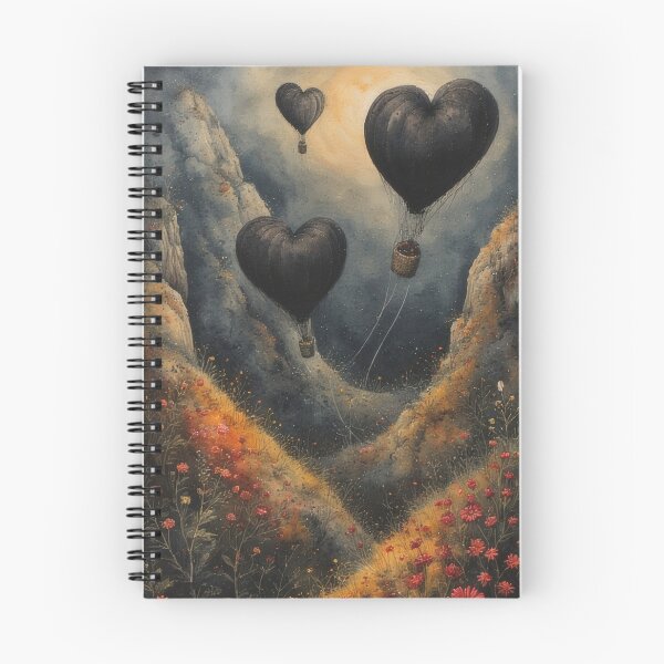 Item preview, Heart-shaped balloons over a blooming mountain landscape designed and sold by Mianku | Für das Leben.