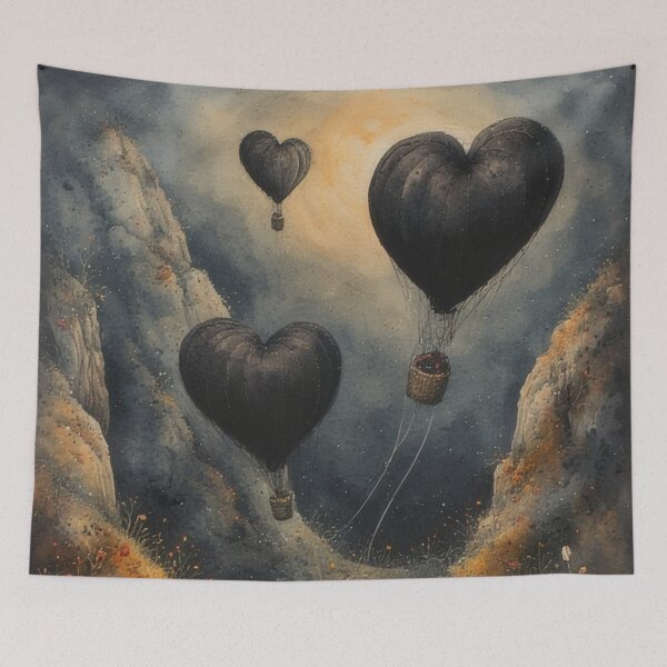 Item preview, Heart-shaped balloons over a blooming mountain landscape designed and sold by Mianku | Für das Leben.