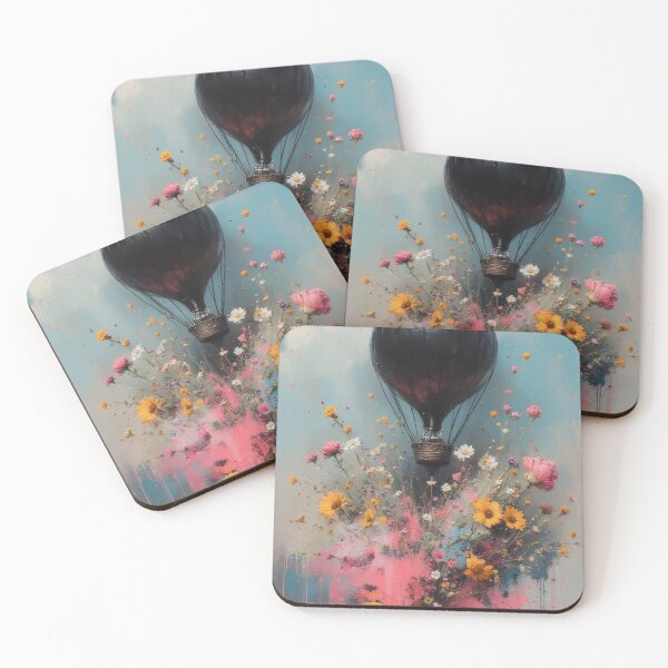 Item preview, Hot air balloon over flower field painting designed and sold by Mianku | Für das Leben.