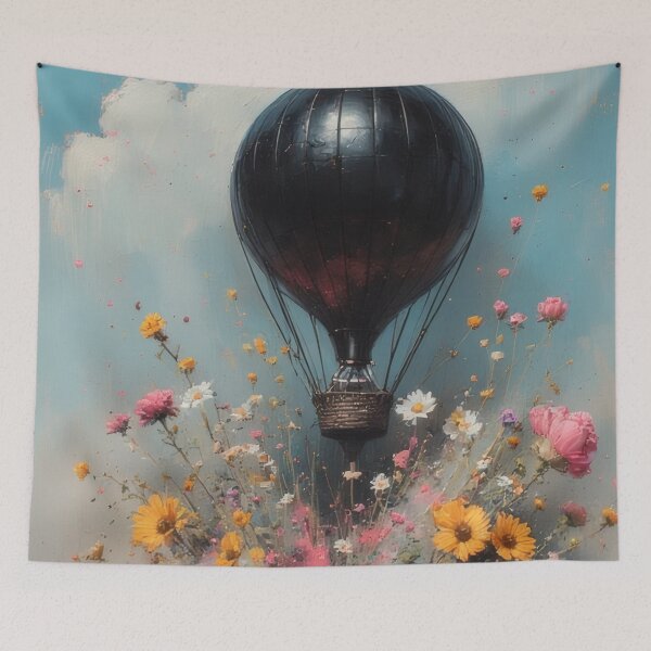 Item preview, Hot air balloon over flower field painting designed and sold by Mianku | Für das Leben.