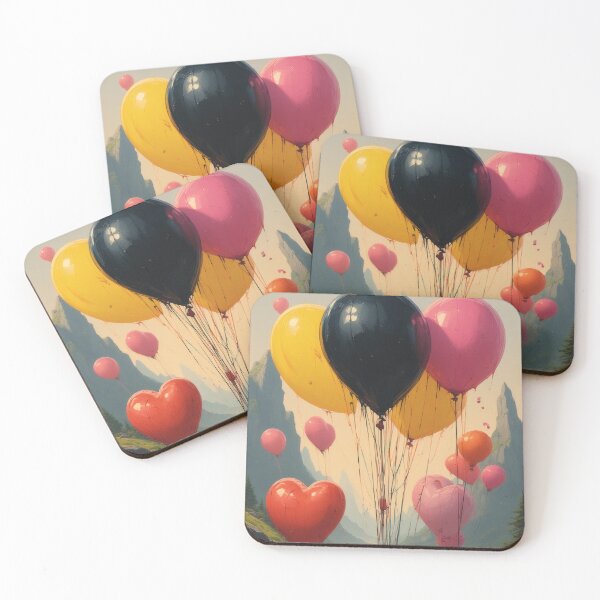 Item preview, Heart-shaped balloons floating over a picturesque landscape designed and sold by Mianku | Für das Leben.