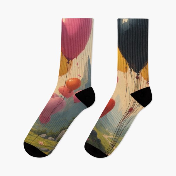 Item preview, Heart-shaped balloons floating over a picturesque landscape designed and sold by Mianku | Für das Leben.