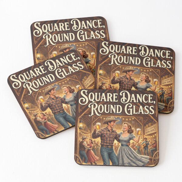 Item preview, Square Dance Round Glass Montana Barn Dance Poster designed and sold by Cozy-Old-Pub.