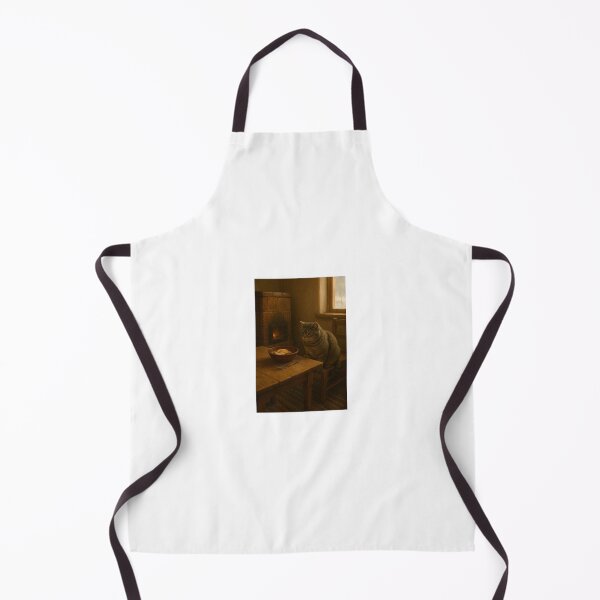 Item preview, Hungry Grey Cat by the Stove – Rustic Winter Country Life Art designed and sold by LovelyCatGalaxy.