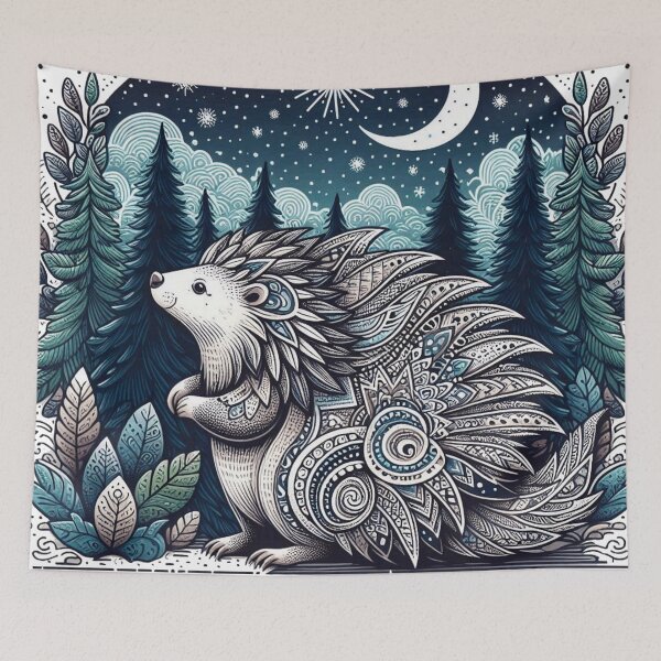 Item preview, Enchanted Woodland Porcupine Under Crescent Moon designed and sold by BigBlueArt.