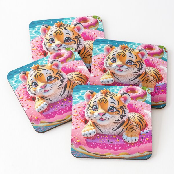 Item preview, Kawaii Tiger Cub in Pink Sprinkle Donut Float – Pool Day Fun designed and sold by 4TinyPaws.
