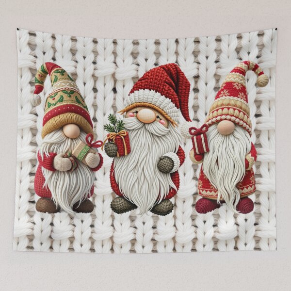 Item preview, Christmas Gnomes Embroidery Art – Festive Nordic Holiday Design on Knitted Background designed and sold by MiraLumeStudio.