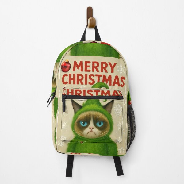 Item preview, Merry Christmas Blue Eyed Grumpy Grinch h Looking Cat in Elf Suit designed and sold by Yogibear & Rachelle .