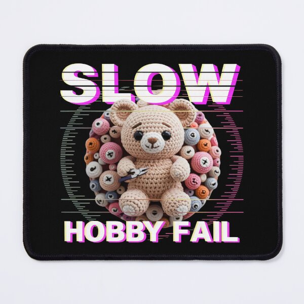 Item preview, Slow Hobby Fail Crochet Bear Design with Buttons and Gradient Text designed and sold by SplashTastic.