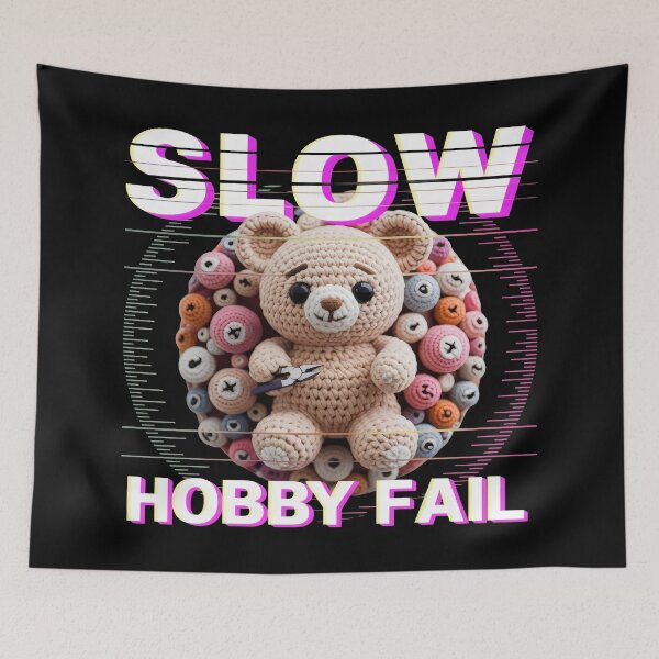 Item preview, Slow Hobby Fail Crochet Bear Design with Buttons and Gradient Text designed and sold by SplashTastic.
