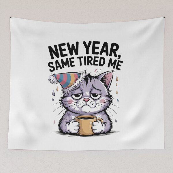 Item preview, New Year Same Tired Me Cat...!! designed and sold by Pawmoods.