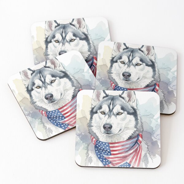 Item preview, Watercolor Siberian Husky with American Flag Scarf designed and sold by josiasalves65.