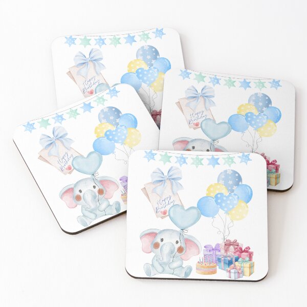 Item preview, Happy Birthday! A Baby Elephant with Blue and Yellow Balloons 3 designed and sold by AlinaSCorner.