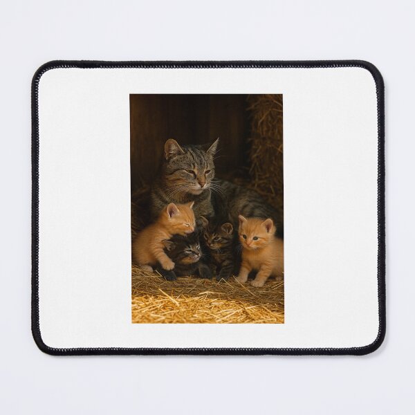 Item preview, Mother Cat and Kittens in a Rustic Barn – Cozy Country Life Art designed and sold by LovelyCatGalaxy.
