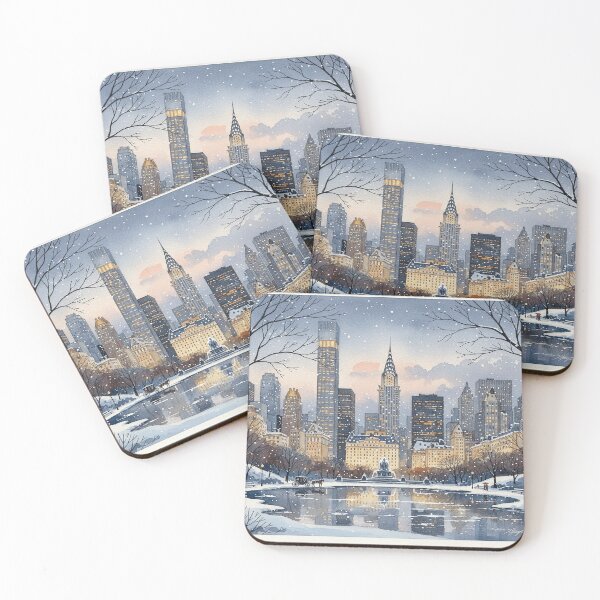 Item preview, New York Winter Central Park View – Snowy Watercolor Cityscape Art designed and sold by Mirkoniart.