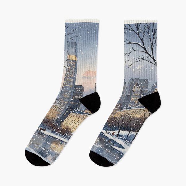 Item preview, New York Winter Central Park View – Snowy Watercolor Cityscape Art designed and sold by Mirkoniart.