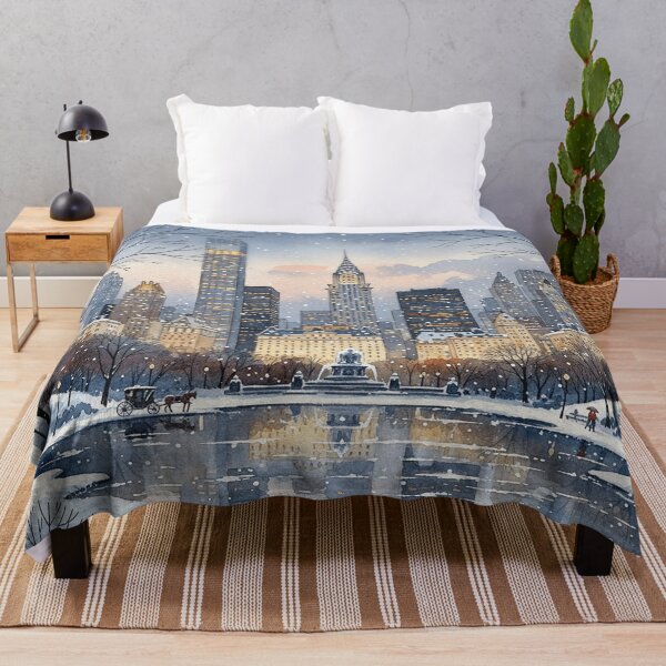 Item preview, New York Winter Central Park View – Snowy Watercolor Cityscape Art designed and sold by Mirkoniart.