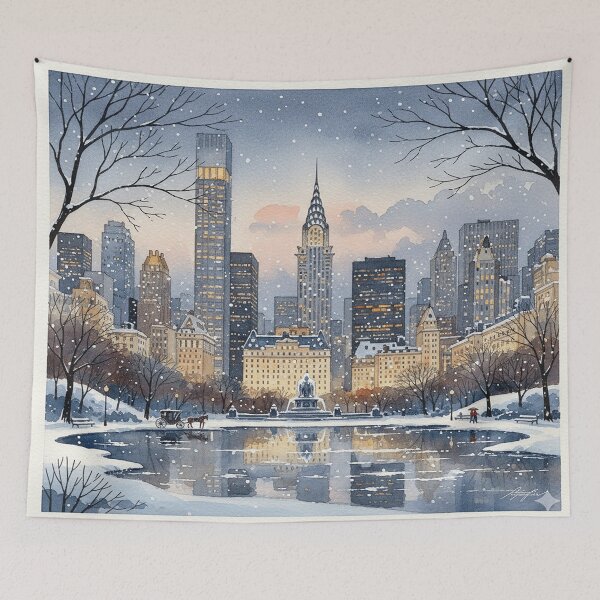 Item preview, New York Winter Central Park View – Snowy Watercolor Cityscape Art designed and sold by Mirkoniart.