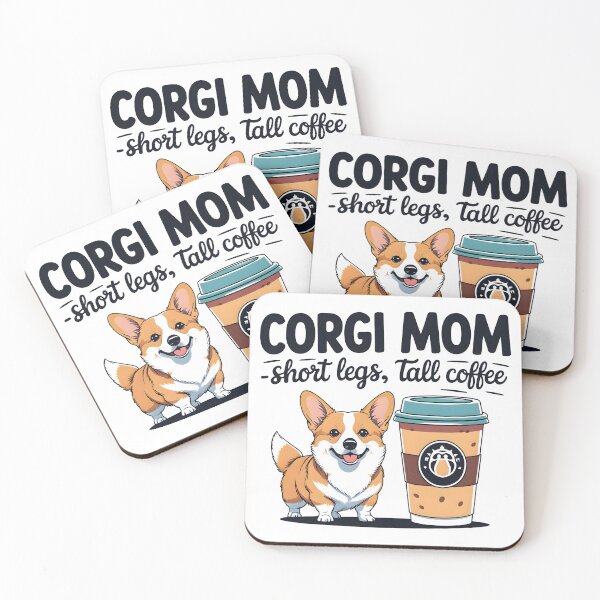 Item preview, Playful illustration of a cute corgi with short legs and a giant coffee cup, designed for fun, trendy, stylish Corgi Mom apparel prints designed and sold by ArtPetrenko90.