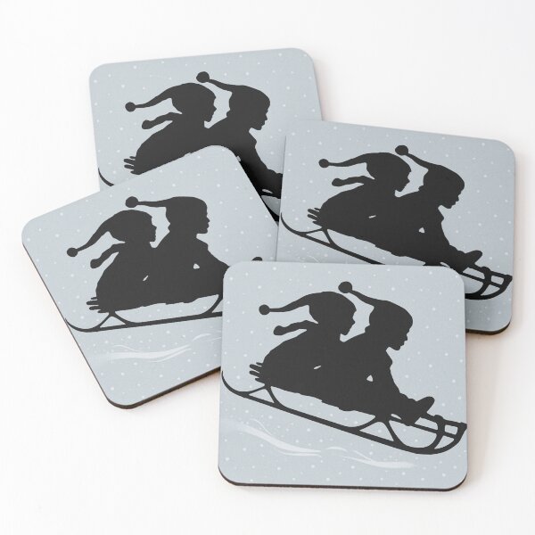 Item preview, Vintage Sled Kids Silhouette Christmas Winter Art designed and sold by POD DYNASTY | Original Print On Demand T-Shirt Graphics.