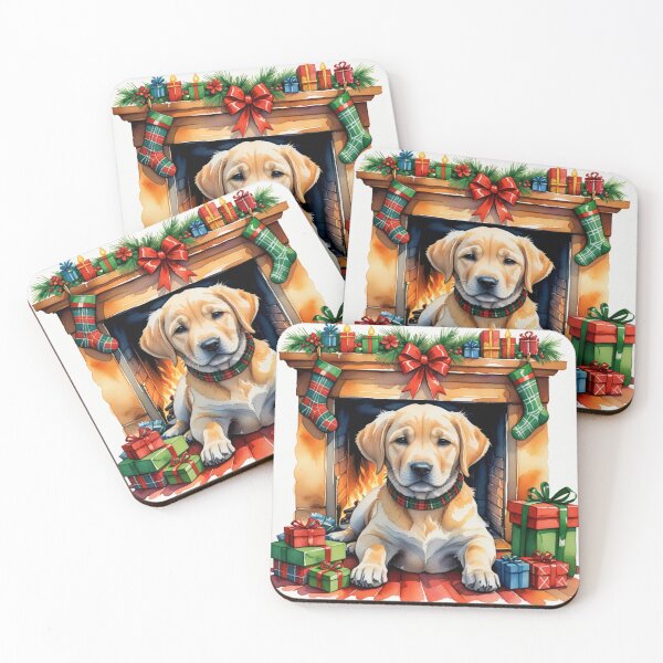 Item preview, Christmas Golden Labrador Retriever by the Fireplace designed and sold by Wags & Tails.