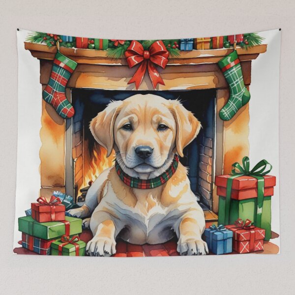 Item preview, Christmas Golden Labrador Retriever by the Fireplace designed and sold by Wags & Tails.
