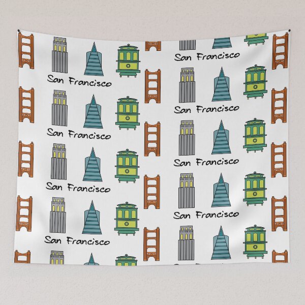 Item preview, The San Francisco Icons Colorful Illustrations: Golden Gate Bridge, Coit Tower, Transamerica Building, Cable Car designed and sold by PIXEL POP DESIGNS - Beyond the Norm!.