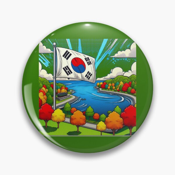 Item preview,  Suncheonman Bay 3D Comic Label – Korean Flag, Colorful Trees & Bright Blue Sea   designed and sold by PaintMeWorld.