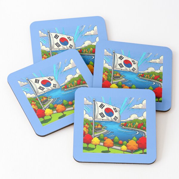 Item preview,  Suncheonman Bay 3D Comic Label – Korean Flag, Colorful Trees & Bright Blue Sea   designed and sold by PaintMeWorld.