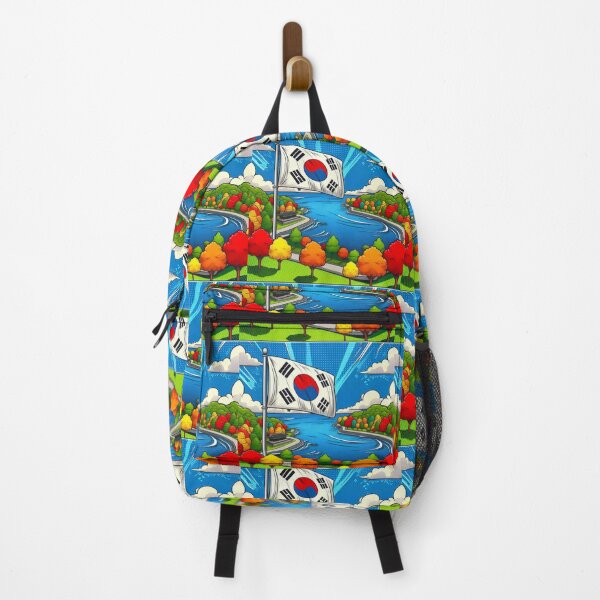 Item preview,  Suncheonman Bay 3D Comic Label – Korean Flag, Colorful Trees & Bright Blue Sea   designed and sold by PaintMeWorld.