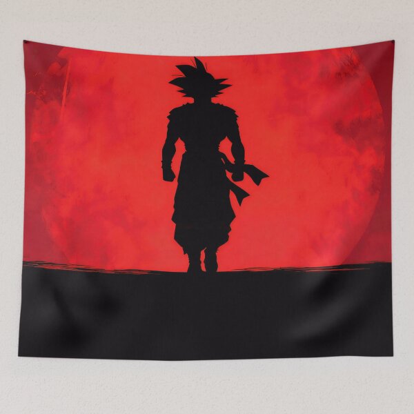 Item preview, Red Moon Warrior Silhouette – Dramatic Anime Inspired Art designed and sold by PosterFuel.