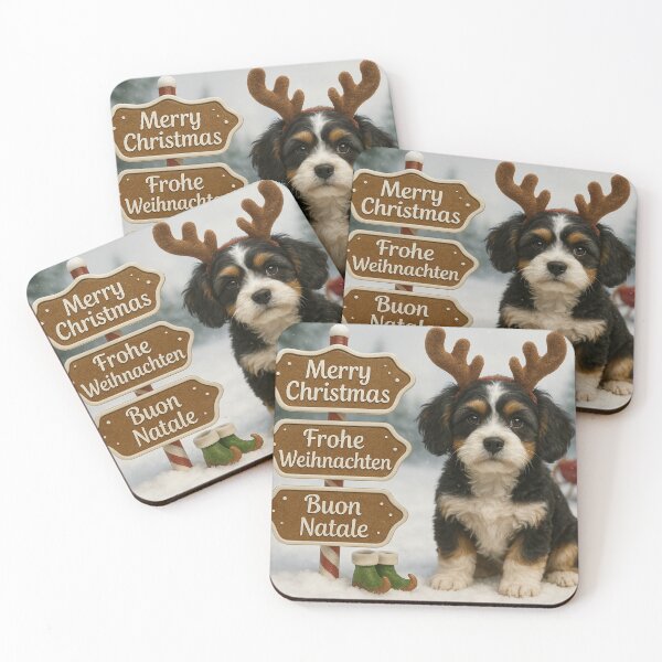 Item preview, Tricolor Cavapoo Reindeer Christmas Portrait designed and sold by GivingJoy.