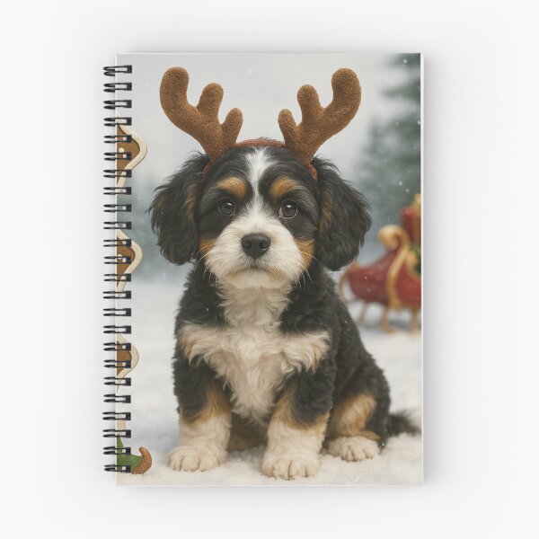 Item preview, Tricolor Cavapoo Reindeer Christmas Portrait designed and sold by GivingJoy.