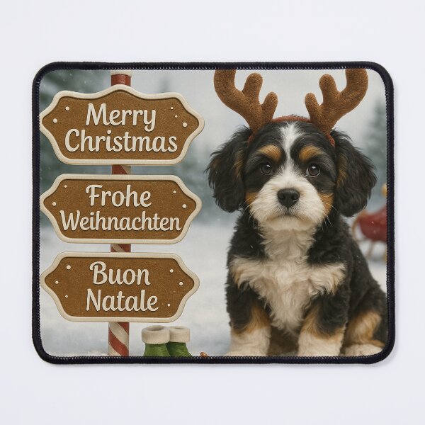 Item preview, Tricolor Cavapoo Reindeer Christmas Portrait designed and sold by GivingJoy.