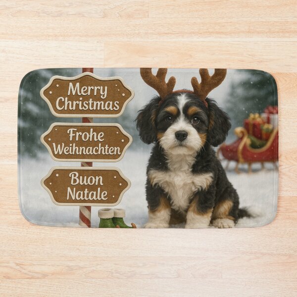 Item preview, Tricolor Cavapoo Reindeer Christmas Portrait designed and sold by GivingJoy.