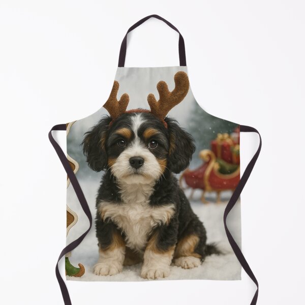 Item preview, Tricolor Cavapoo Reindeer Christmas Portrait designed and sold by GivingJoy.