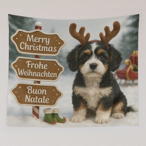 Item preview, Tricolor Cavapoo Reindeer Christmas Portrait designed and sold by GivingJoy.