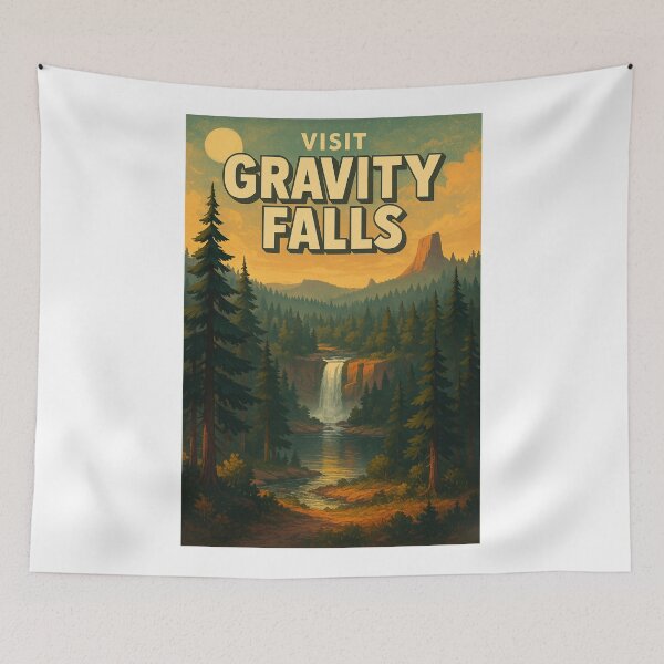 Item preview, Visit  Gravity Falls Forest Waterfall at Sunset with Pines and Northwest Landscape, Oregon designed and sold by Aryabek.