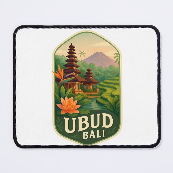 Item preview, Ubud Rice Terraces and Pura Taman Saraswati Temple with Mount Agung in Background, Bali, Indonesia designed and sold by Aryabek.