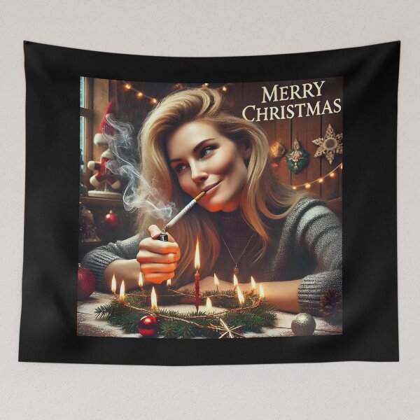 Item preview, Edgy Merry Christmas Art Woman Smoking By Candlelight Holiday Vibes. designed and sold by Spark2Seduction.