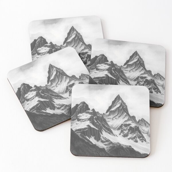 Item preview, Majestic Snowy Alps Mountain Peak Black and White Drawing designed and sold by EllDAV777.