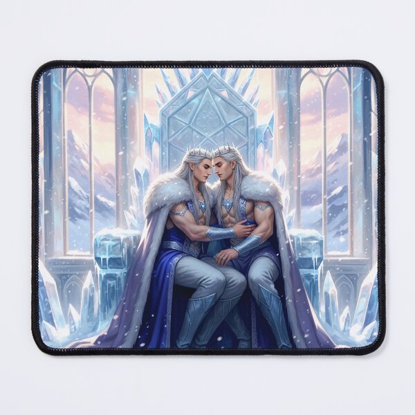 Item preview, Romantic scene of an elven couple holding each other atop a frozen throne in a snowy hall. designed and sold by Elando1212.