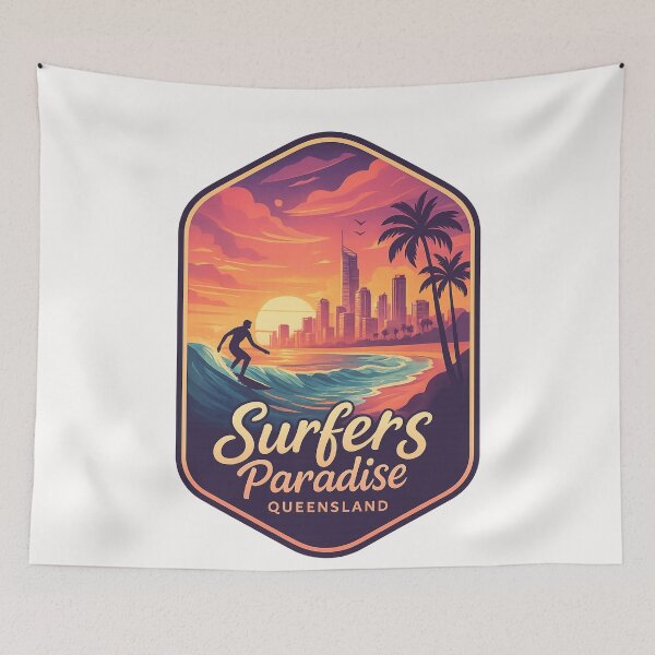 Item preview,  Surfers Paradise Beachfront and Skyline at Sunset, Gold Coast, Queensland designed and sold by Places On Earth.