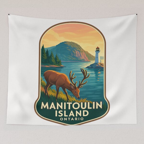 Item preview,  Manitoulin Island Coastline with Deer and Lighthouse, Ontario designed and sold by Places On Earth.